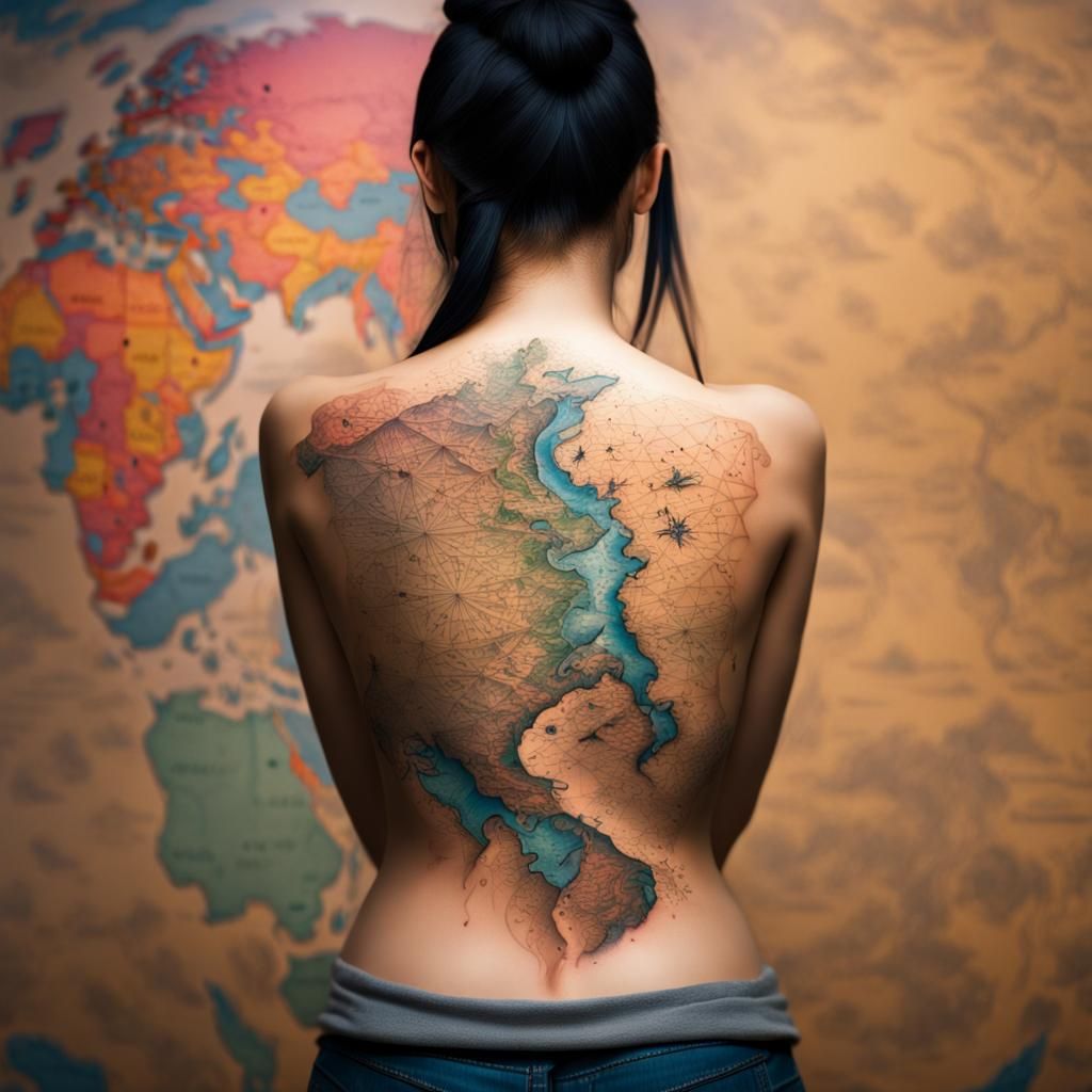 Hyperrealistic Map Tattoo on Woman's Back