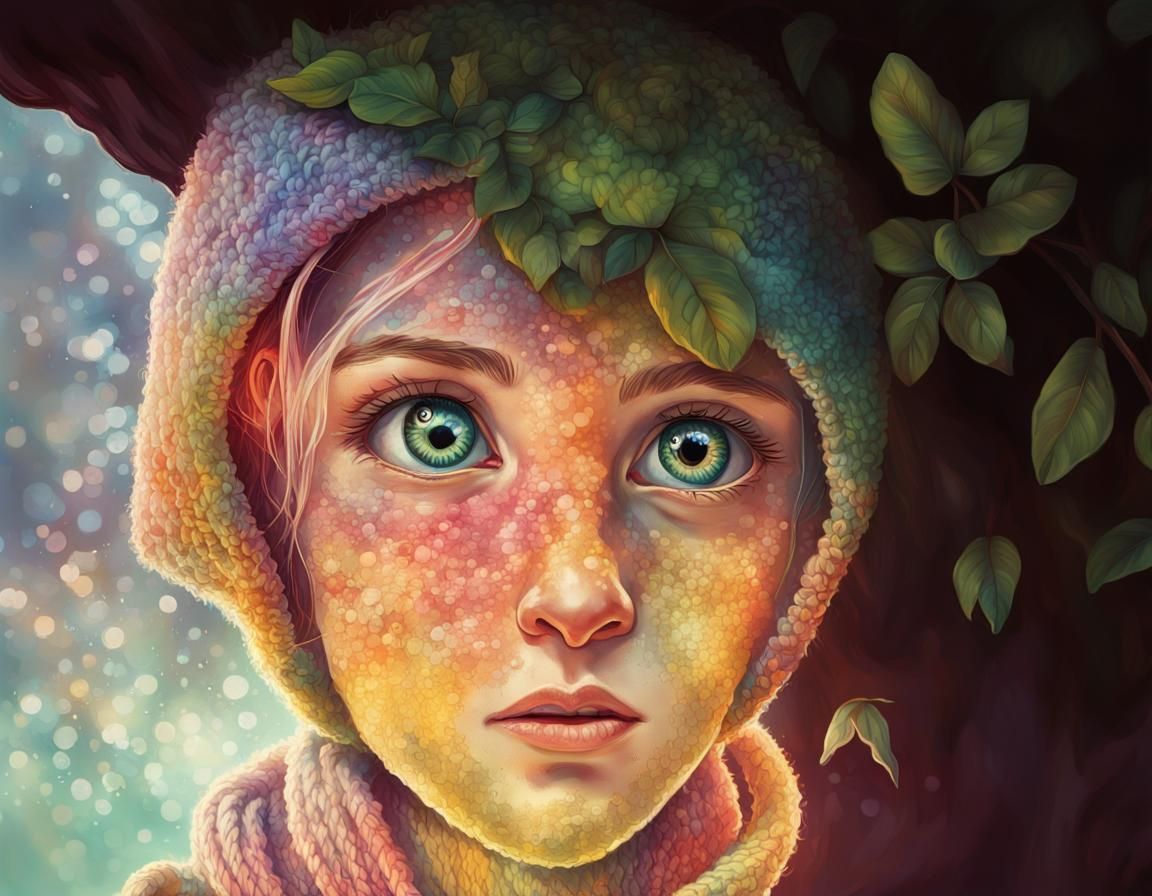 Intricately Detailed Forest Person with Big Eyes