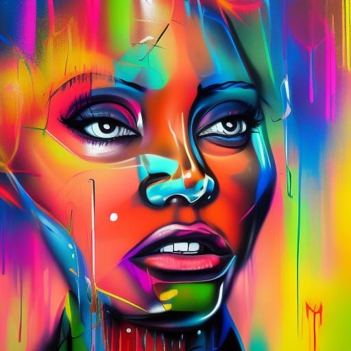 Gracious Woman Portrait in Graffiti Art Style