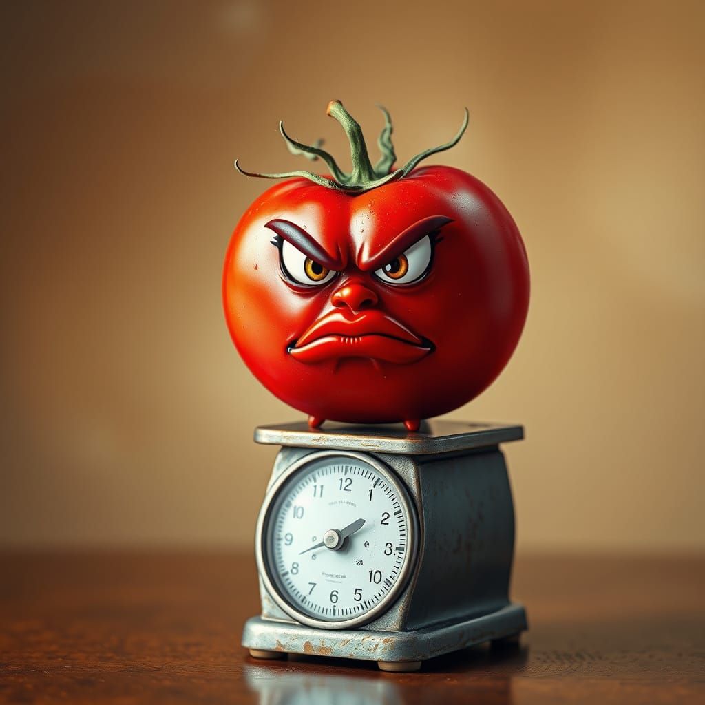 Vibrant, Hyper-Realistic Cartoon Tomato with Feminine Face