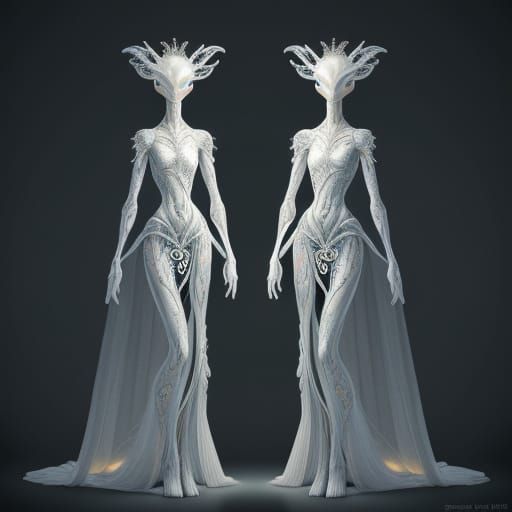 Elegant Alien Humanoids with Blonde Hair in Mystical Light