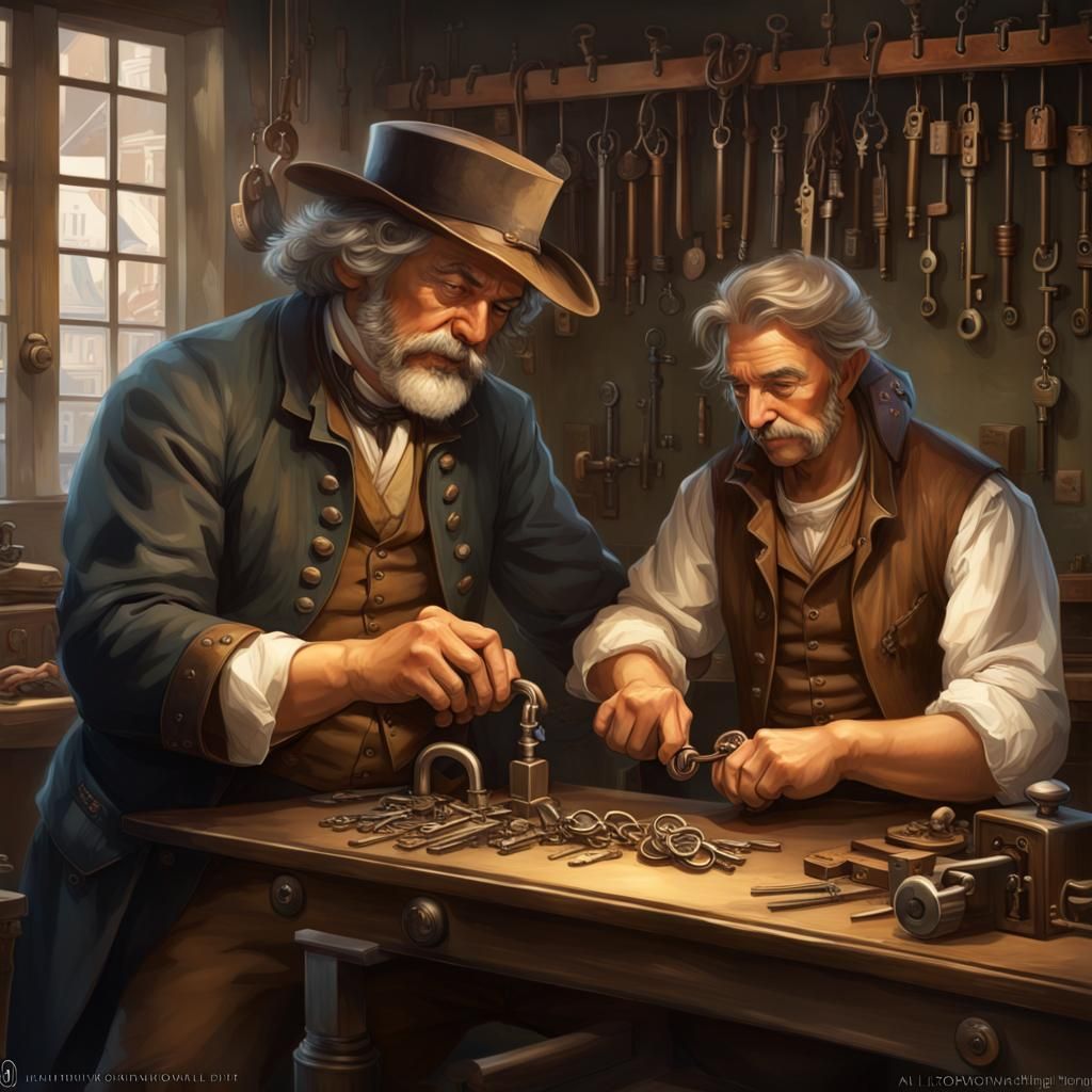 Colonial Locksmith Teaching Apprentice, Art Nouveau Portrait
