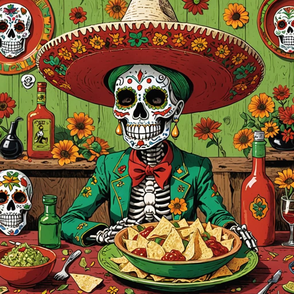 Festive Day of the Dead Cook in Comic Style