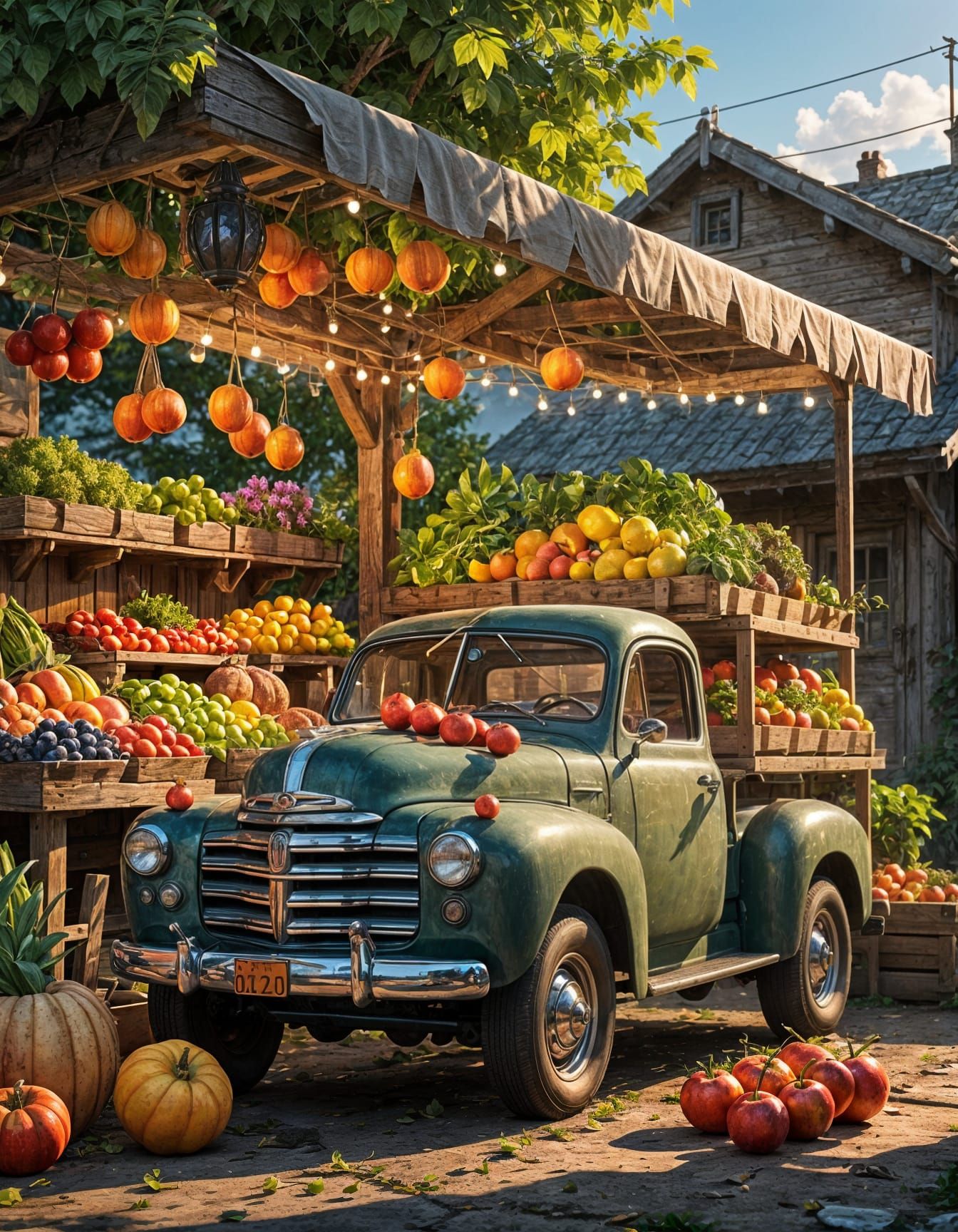 Airbrushed Farmstand with Oversized Produce