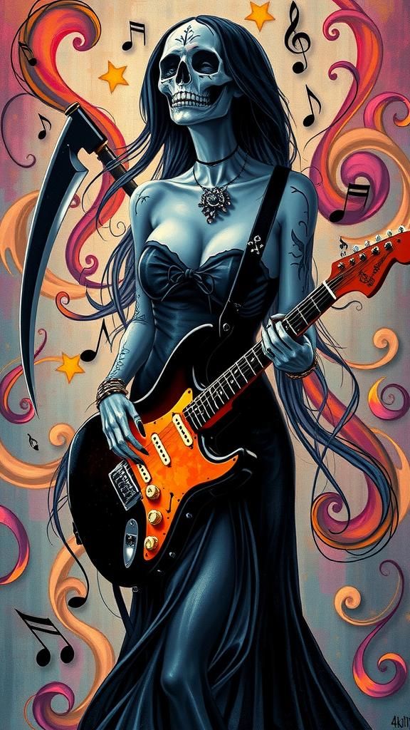 Hyper realism Sugar skull  Lady Death as a  gothic musician ...
