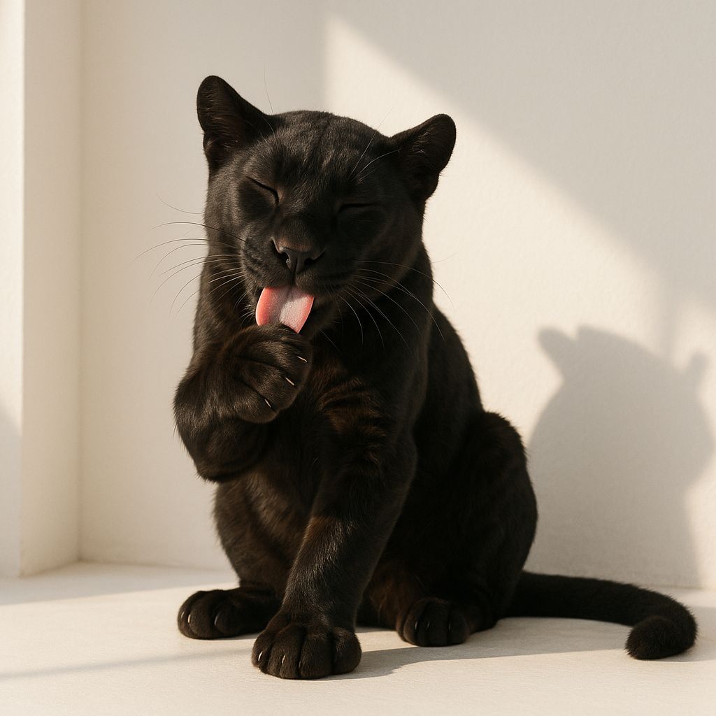 Friendly Black Panther Grooming in Sunlight