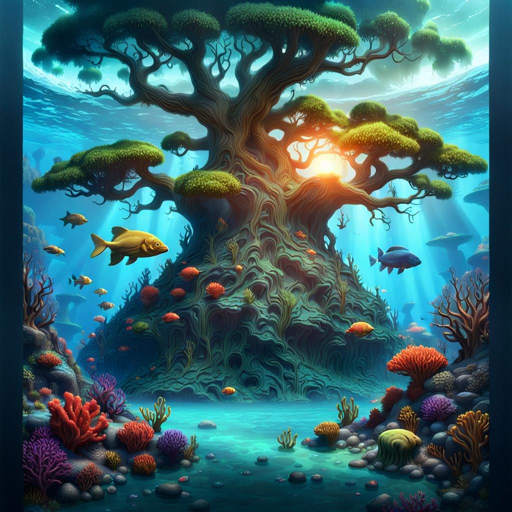Fantasy Tree Between Land and Underwater Paradise