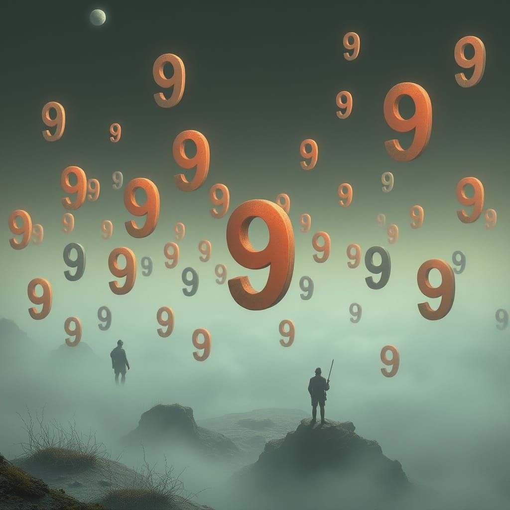 Surreal 9s in a Dreamlike Scene