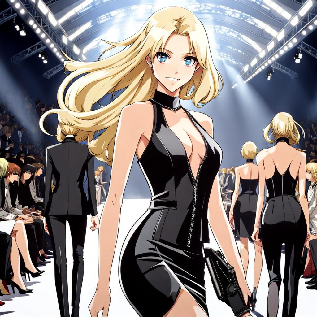 Anime Model on Milan Runway with Hidden Pistol
