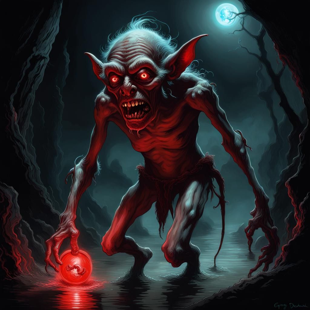 Bioluminescent Red Goblin: A Dark Fantasy Horror