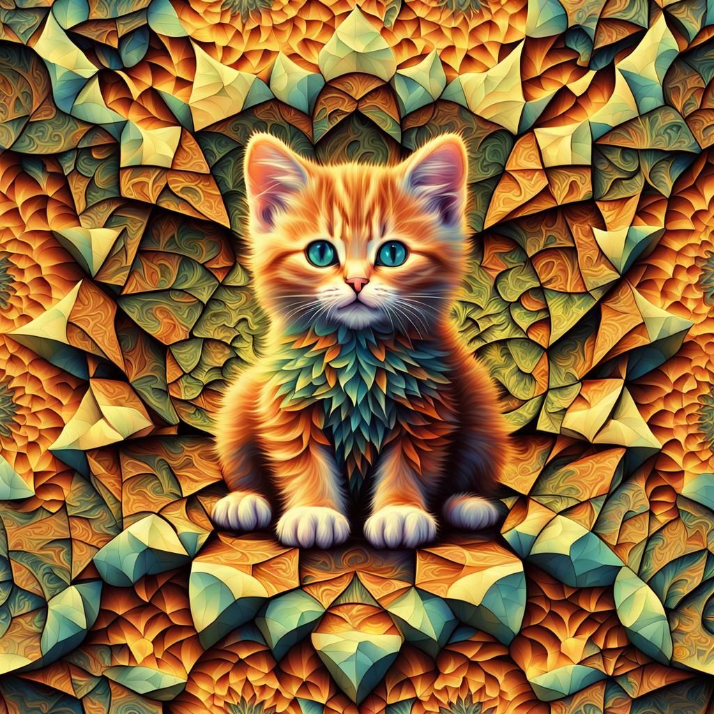 Fractal Kitten Tessellations in Warm Sunset Colors