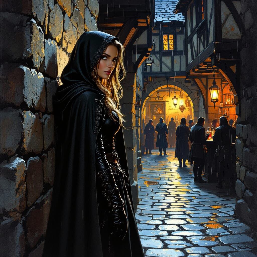 Medieval Tavern Scene with Girl in Frazetta Style