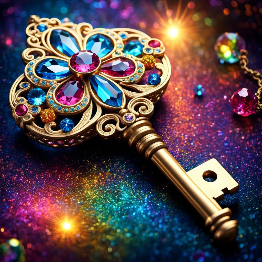 Bejeweled Crystal Key in Art Nouveau Style