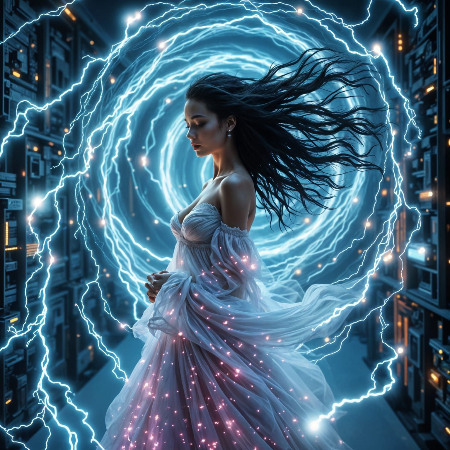 Electric Beauty Unleashed in Cyber Realm
