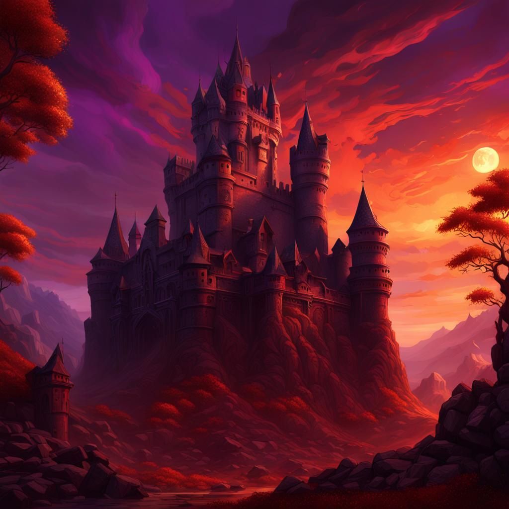 Fiery Dark Fantasy Castle in 8k Resolution