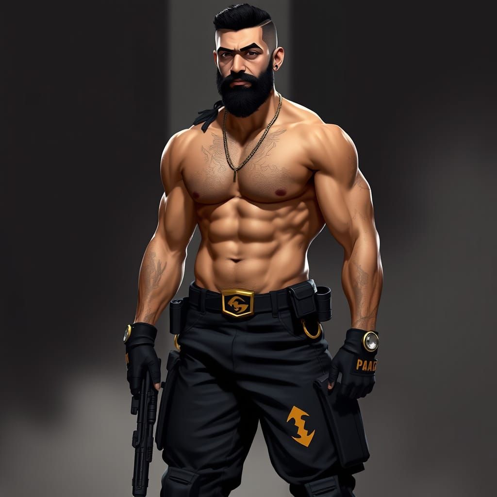 Tall and Tanned Enforcer in Tactical Gear