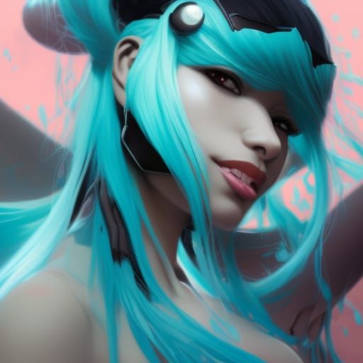 Black Haired Miku: Hyperdetailed Digital Portrait