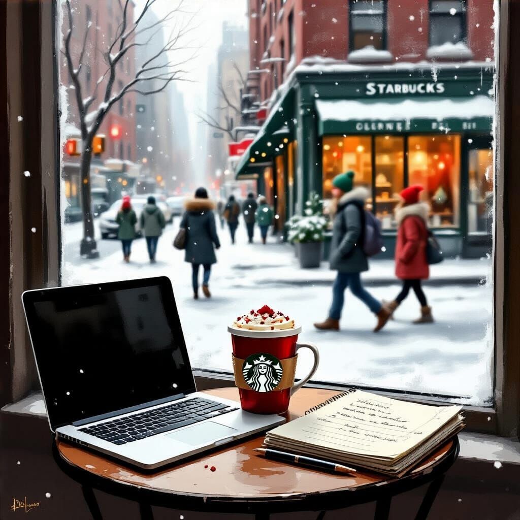 Christmas Coffee in New York, Digital Painting
