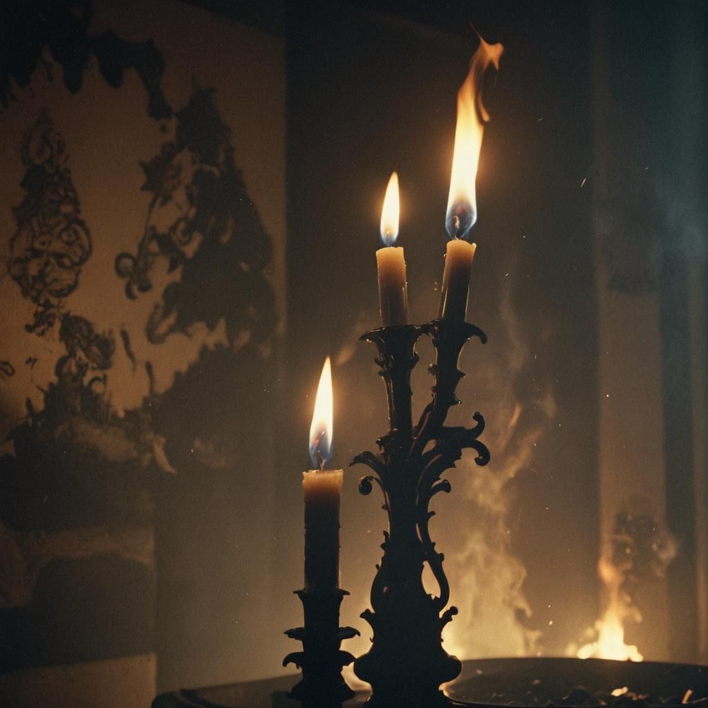 Single Candle Flame Burns Brightly in Dark Room
