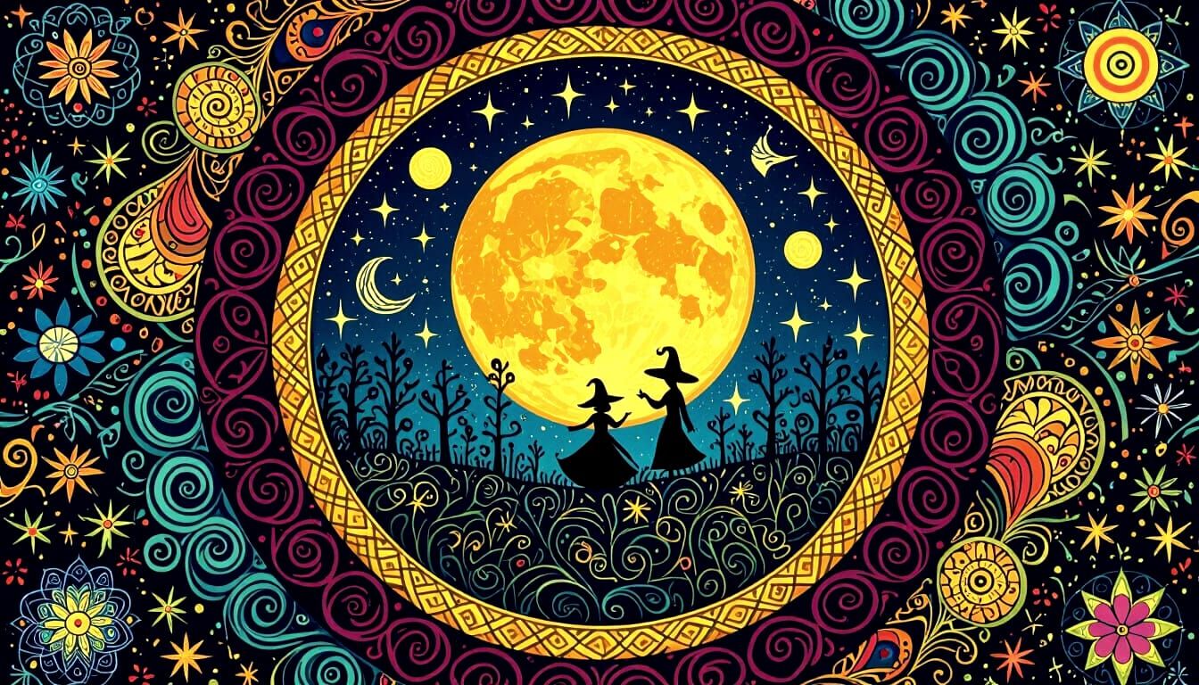 Mystical Harvest Moon Portal in Zentangle Style