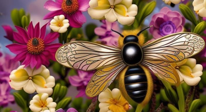 Bee and Beauty Collage Illustration in Mixed Media