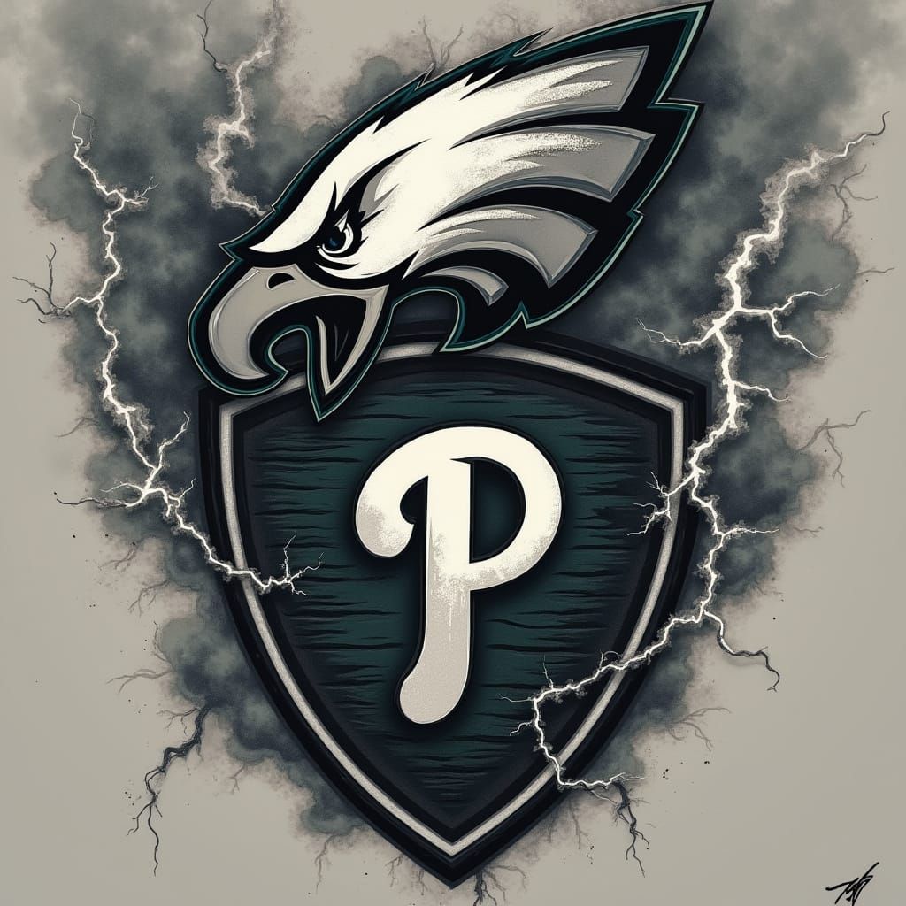 Philadelphia Sports Logos Tattoo Design in Noir Style