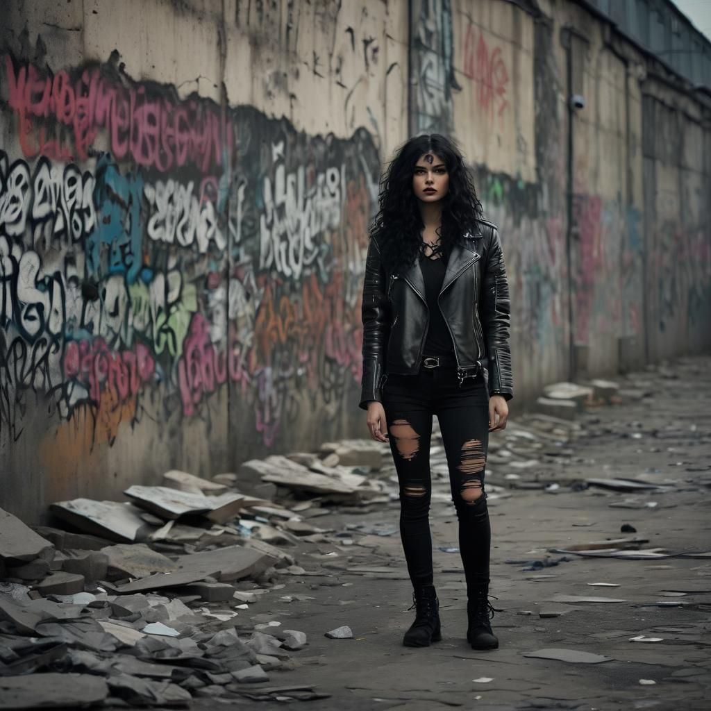 Gothic Realism: Goth Girl at Berlin Wall, 1989