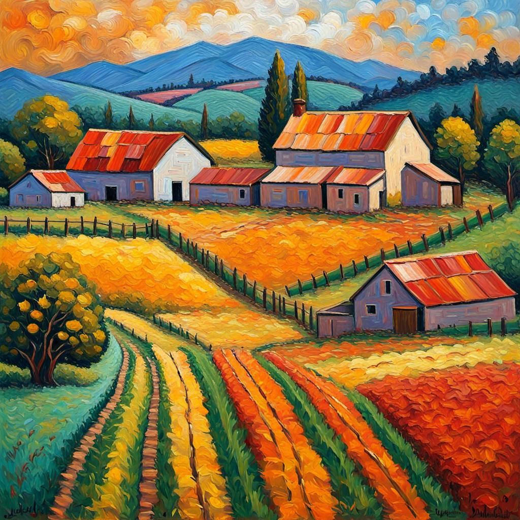 Farm in Expressionist Neo-Impressionism Style