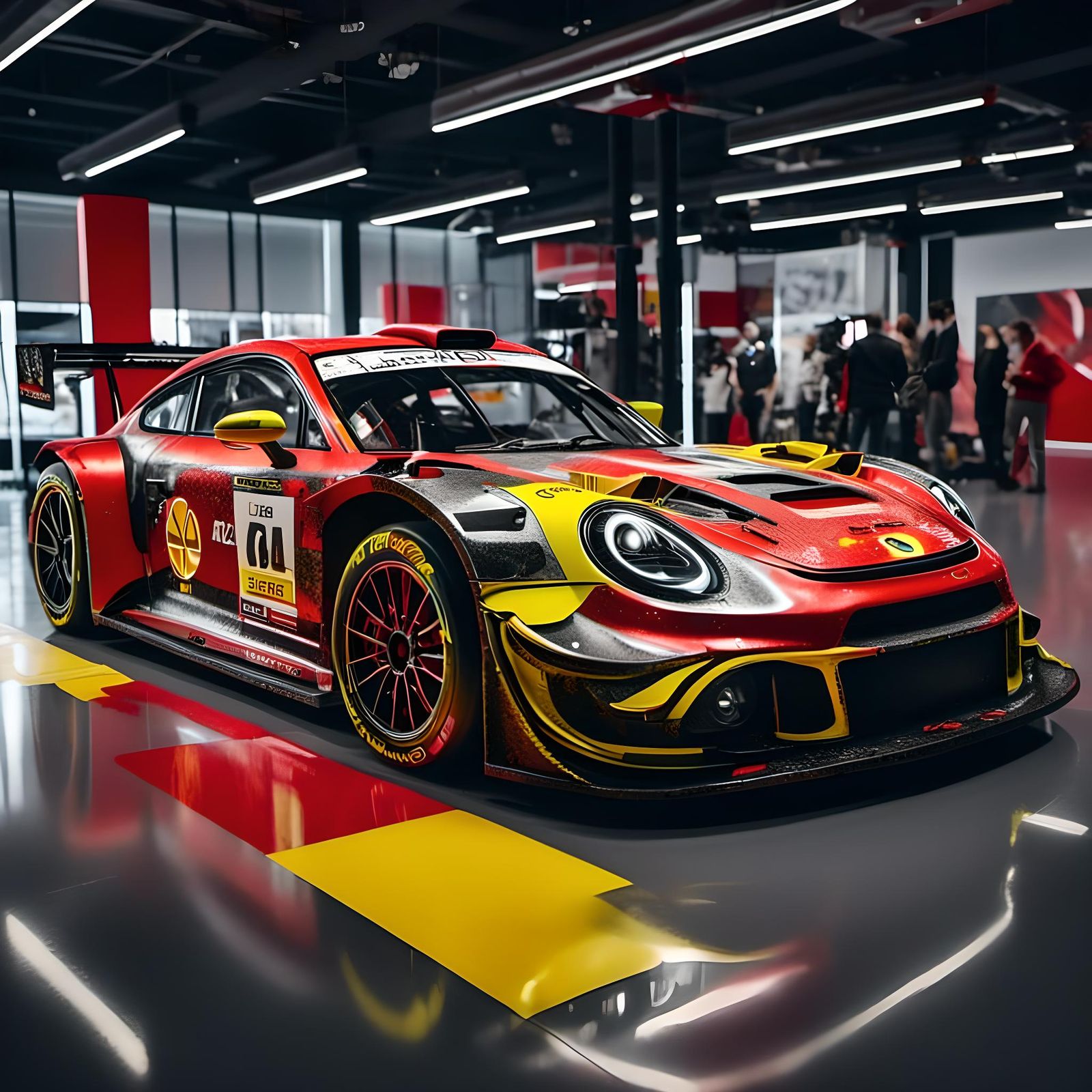 Futuristic WRC GT3 Car in Racing Showroom