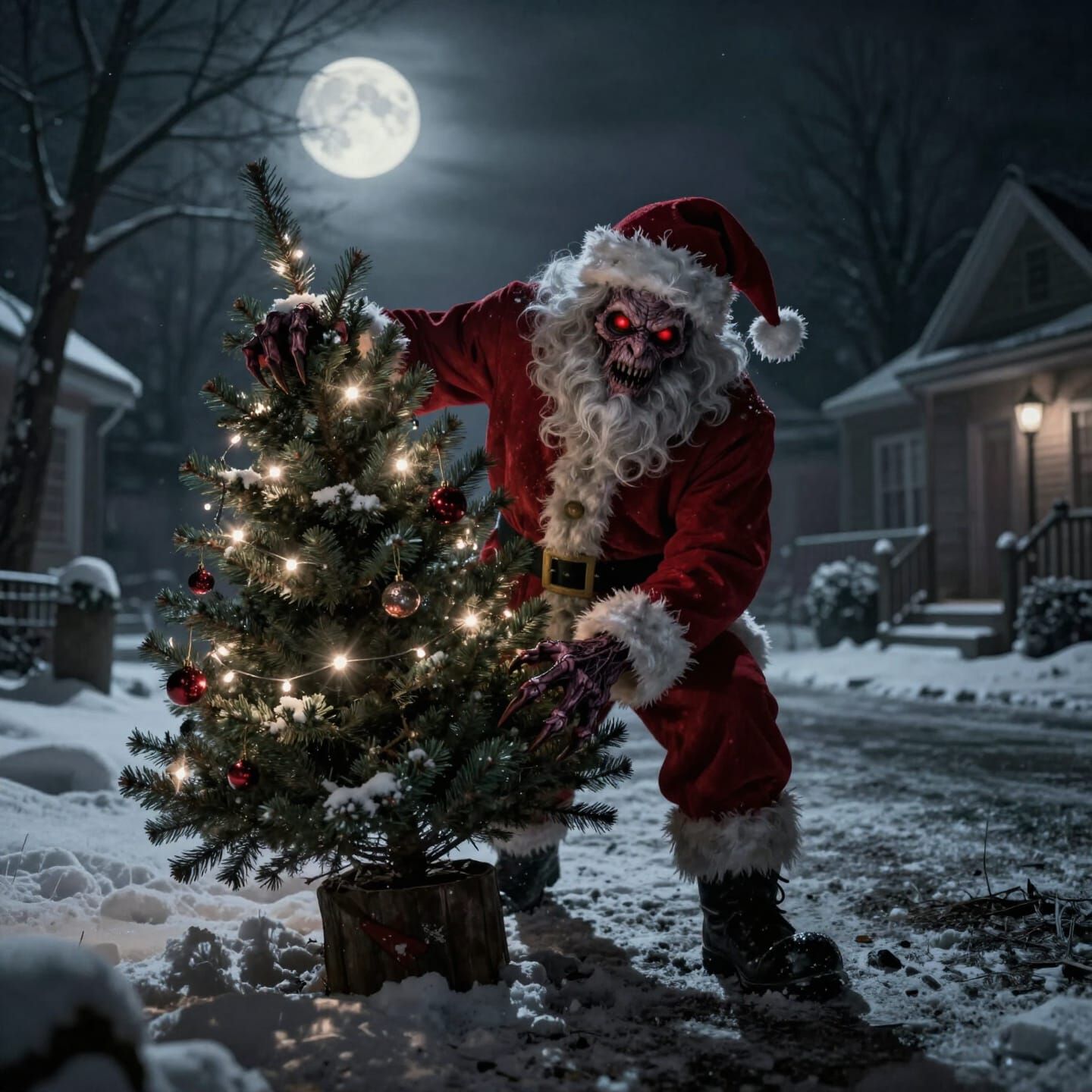 Mutant Santa Steals Christmas Tree in Dark Fantasy Style