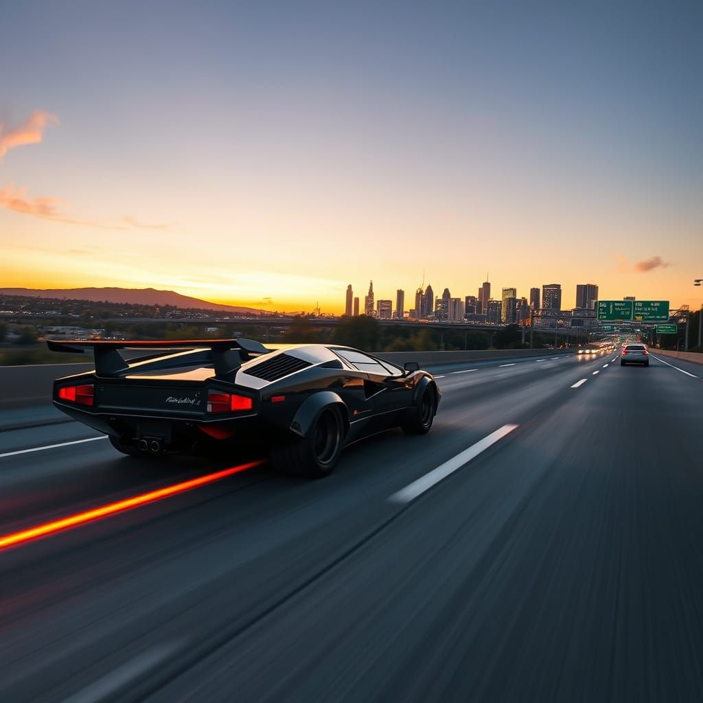 Lamborghini Countach Races into Sunset with Neon Trails