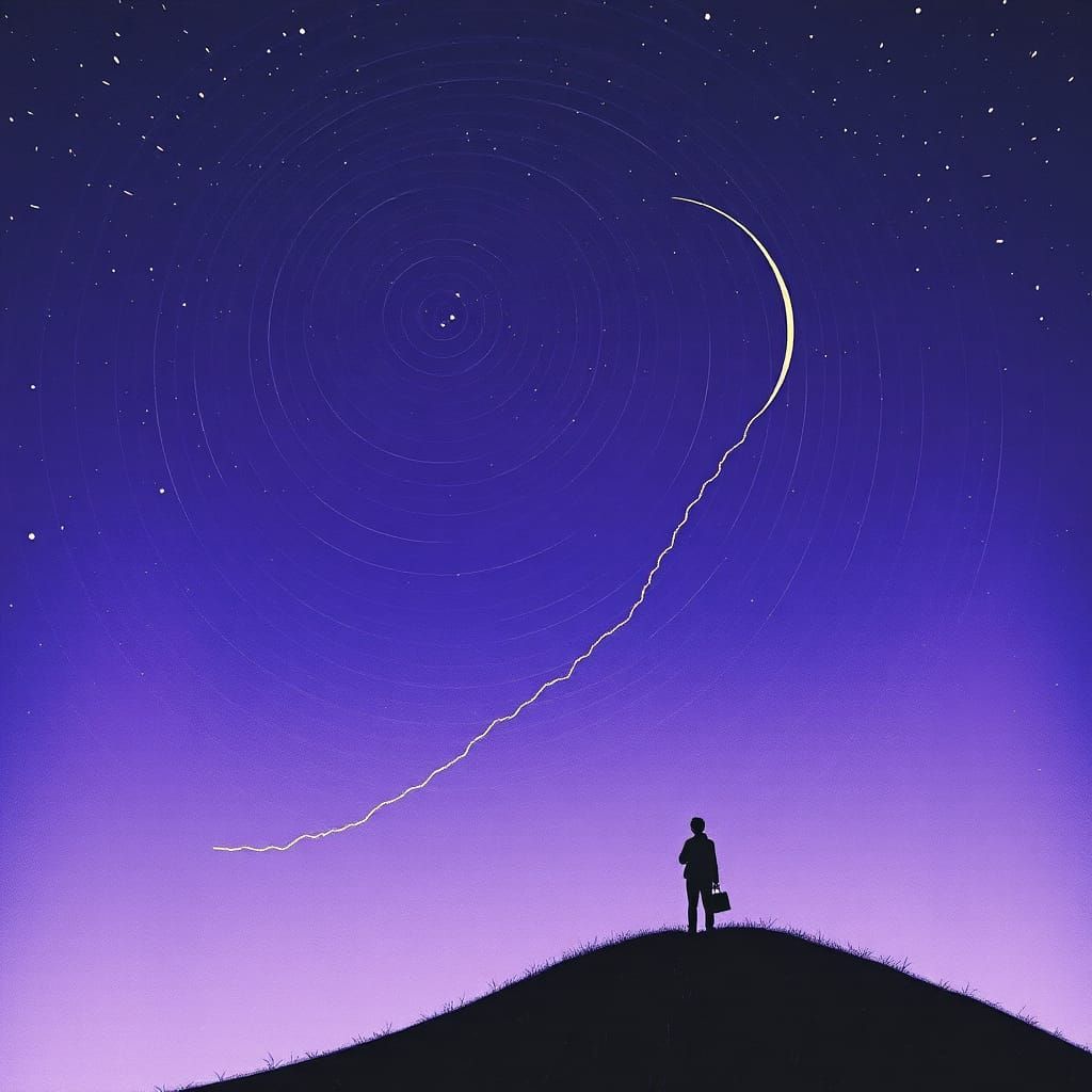 Night Sky Drawing: Silver Plane and Constellations