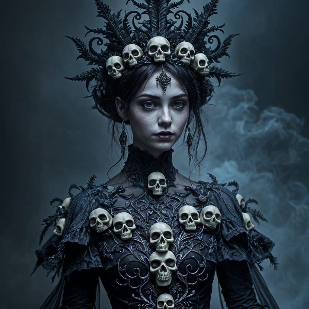 Stunning Gothic Princess Dress with Dark Skull Theme