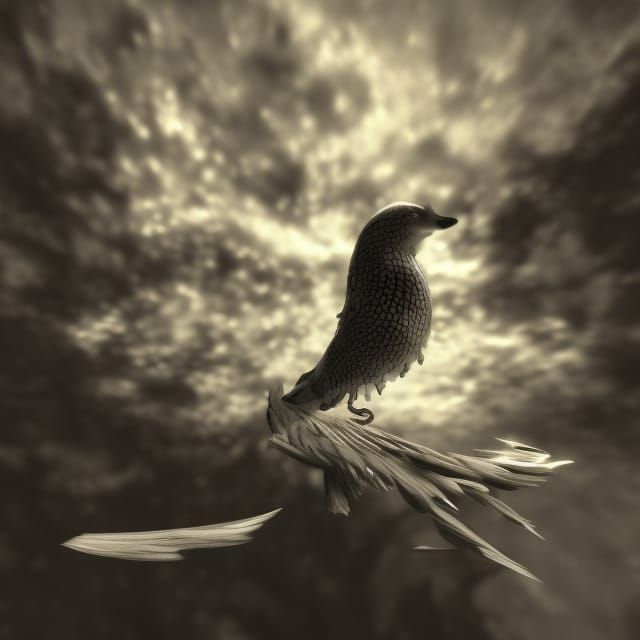 Hyperrealistic Graphite Bird at Night, Video Game Art