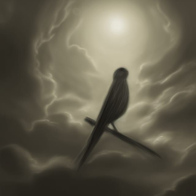 Detailed Graphite Bird Sketch Under Night Sky