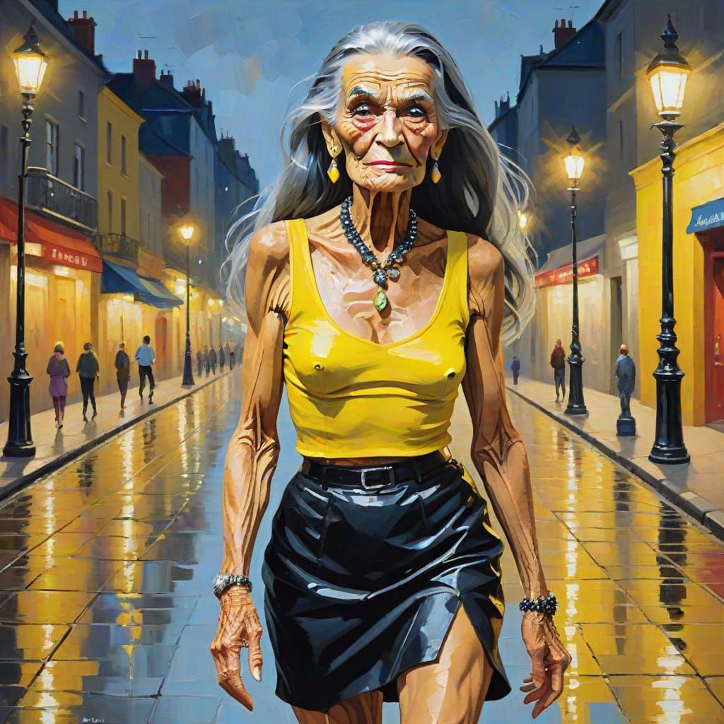 Expressionist Painting of an Elderly Cross-Dresser