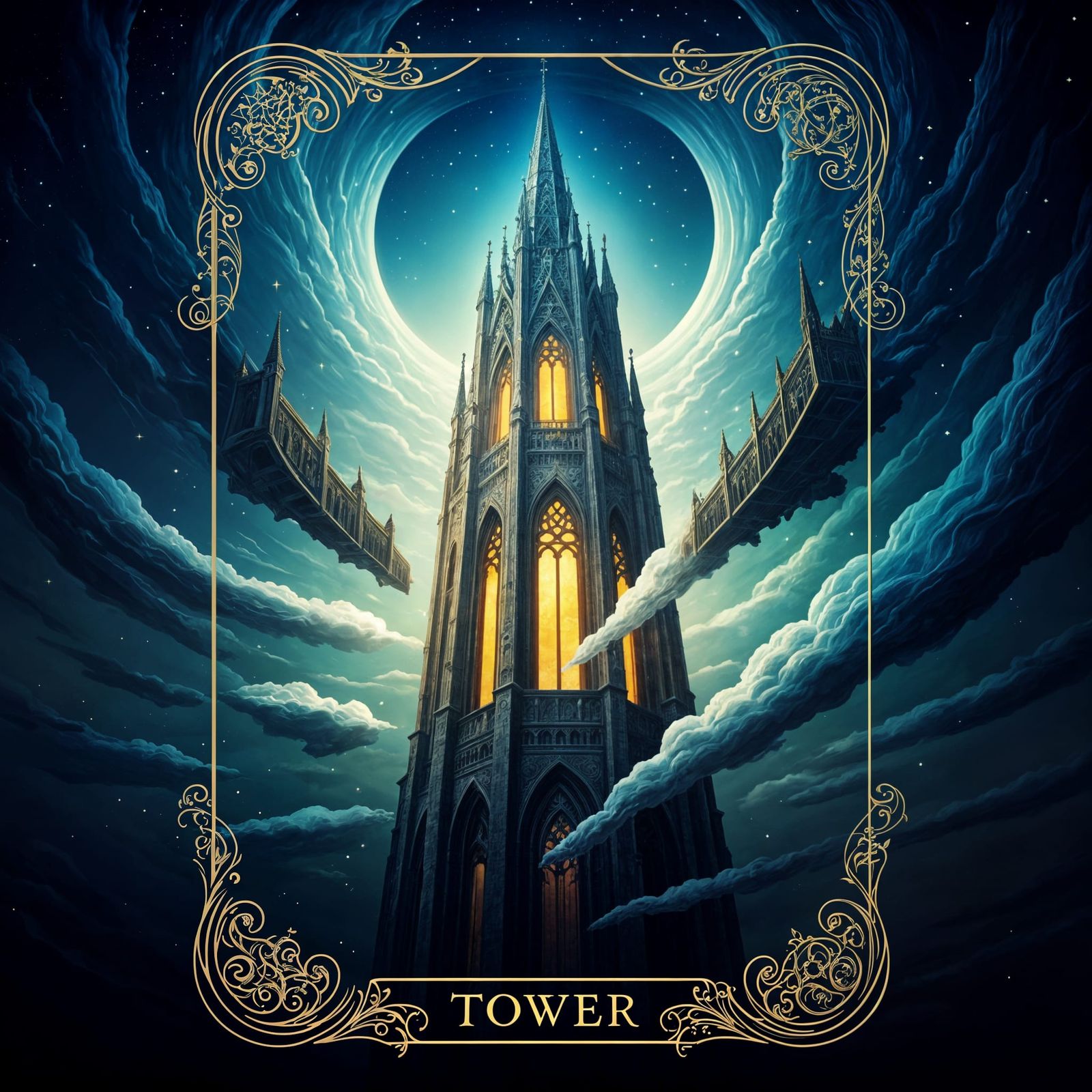 Intricate Tarot Card of a Magical Tower