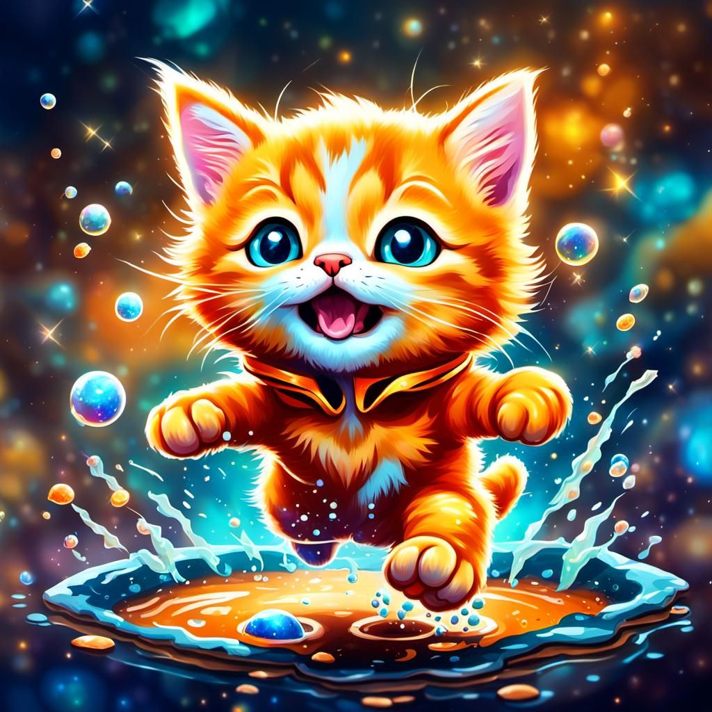 Orange Kitten's Puddle Jump: a Holographic Illustration
