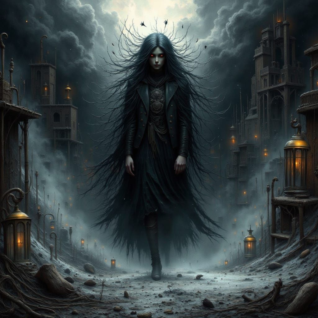 Menacing Figure Emerges from Darkness in Dark Noir Style