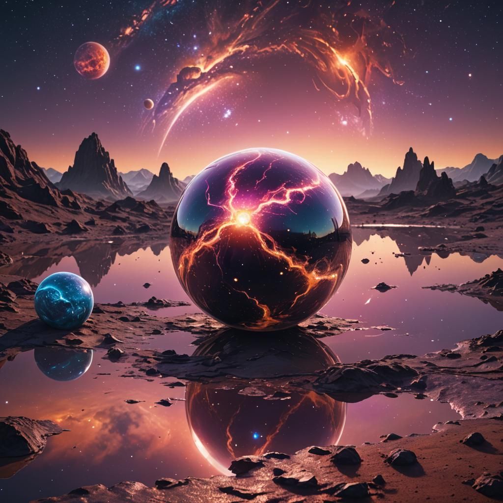 Reflective Orb on Fluorescent Planet: Fantasy Concept Art