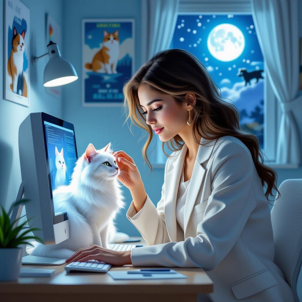 Programmer Creates White Cat Emerging From Screen