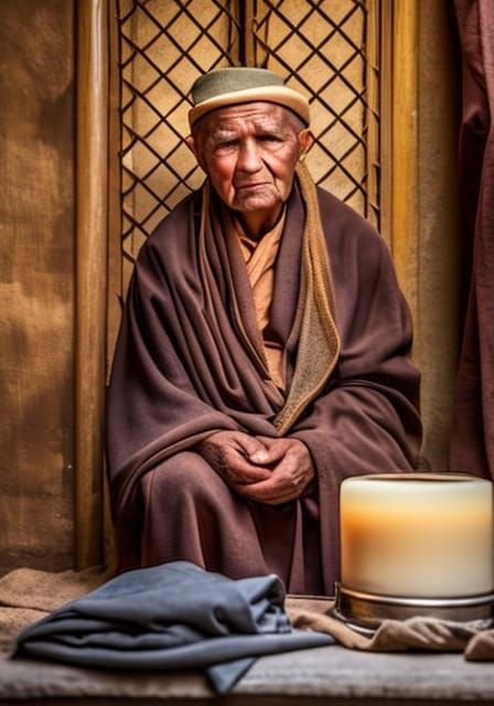 Tired old man in dirty robes