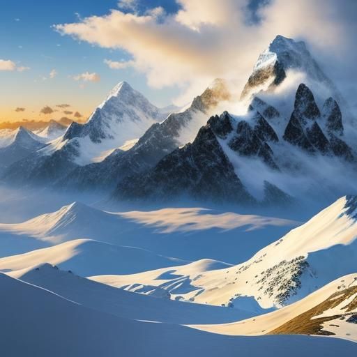 Snow-Capped Mountains Under Sunny Skies