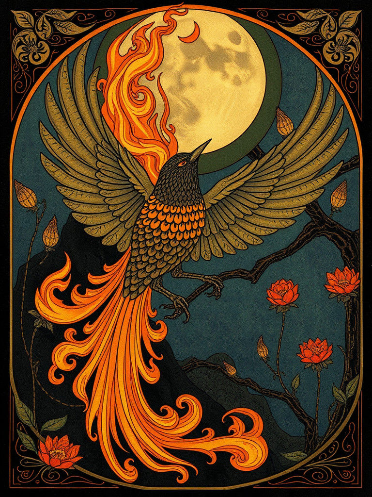 Art Nouveau Fire Bird Illustration