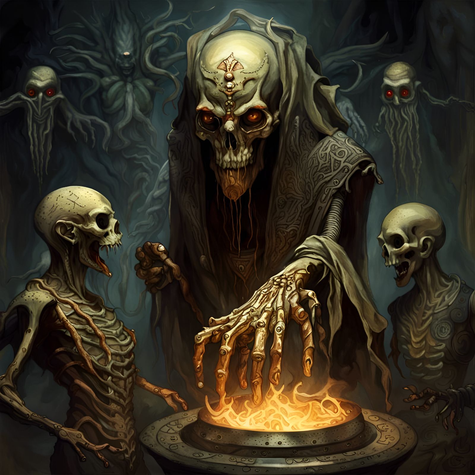 Ancient Sorcerer Summons Grotesque Monsters in Ethereal Fant...