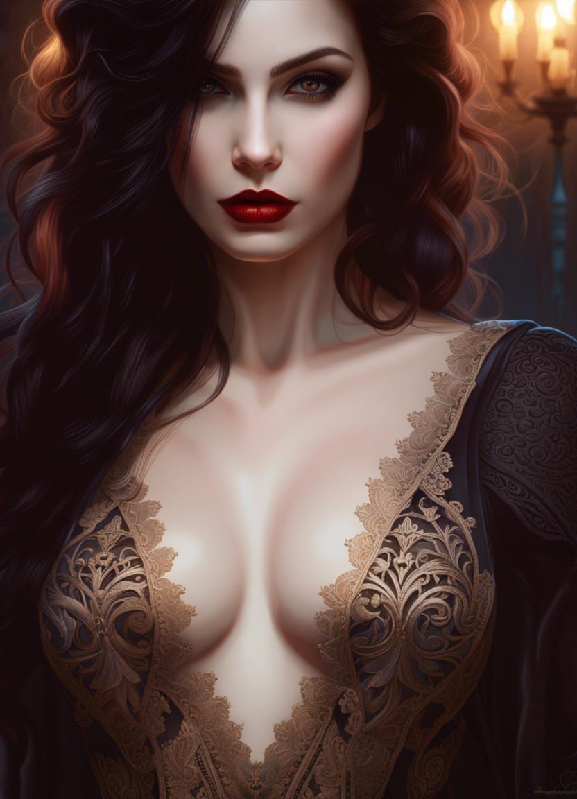 Dramatic Vampire Woman Portrait in Hyperrealistic Style
