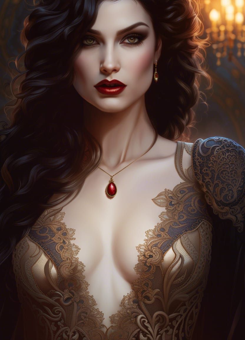Dramatic Vampire Woman Portrait in Hyperrealistic Style