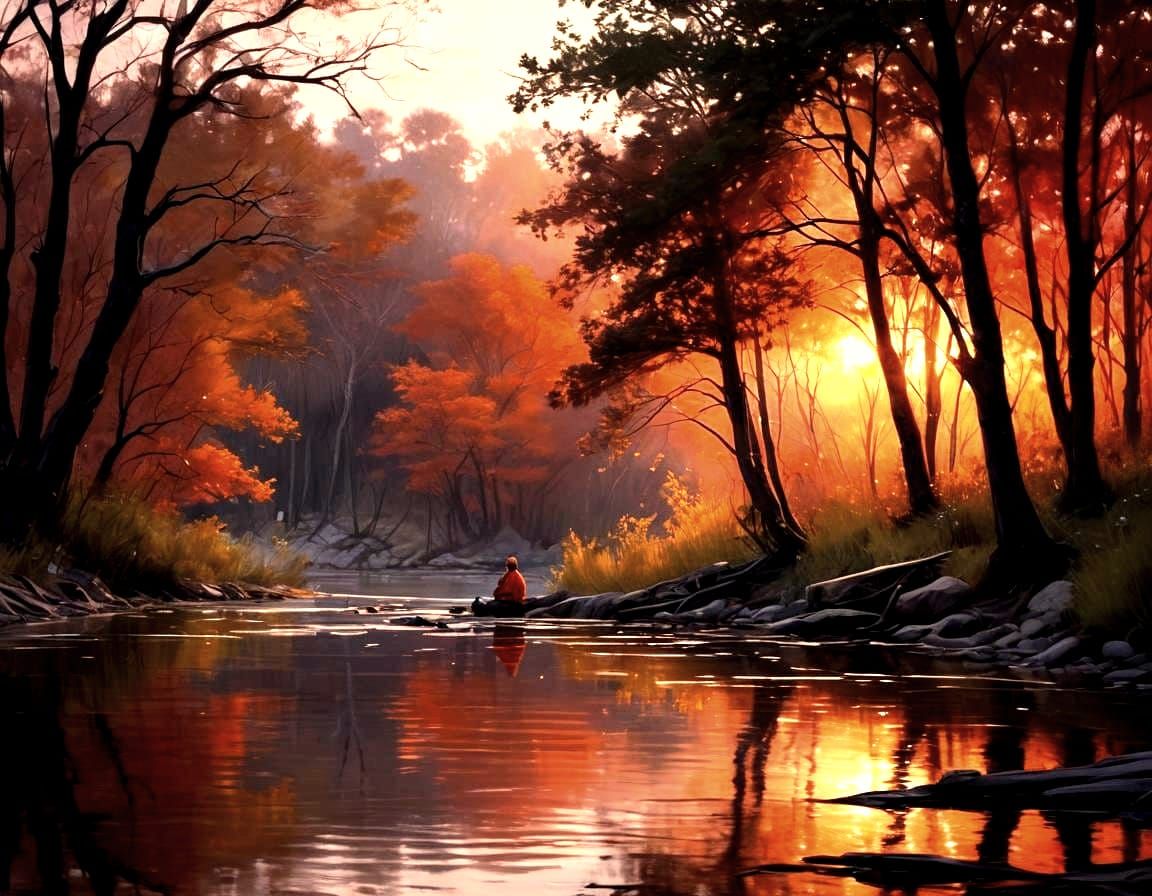 Idyllic Riverside Campfire at Sunset in 8K