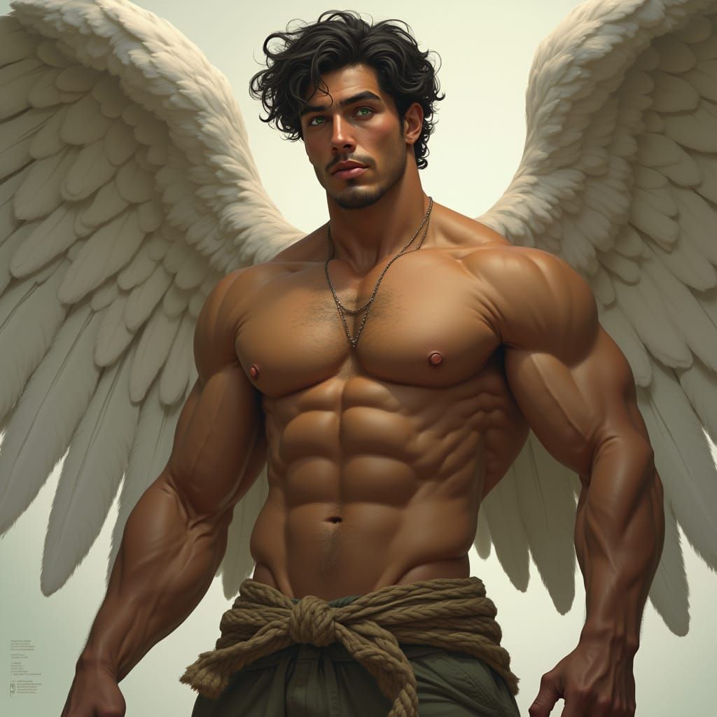 Muscular Angel with Brown Skin, in Sculpture Style