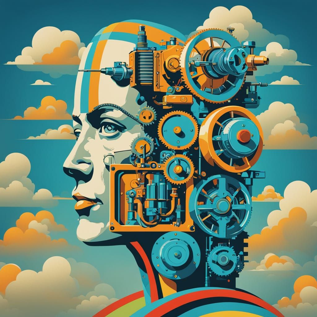 Retro-Futuristic Engine Art in Vibrant Pop Colors